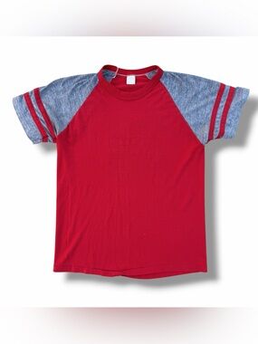 Vintage 80s Sportswear Short Sleeve Striped Raglan T-Shirt Red/Gray Large Funny